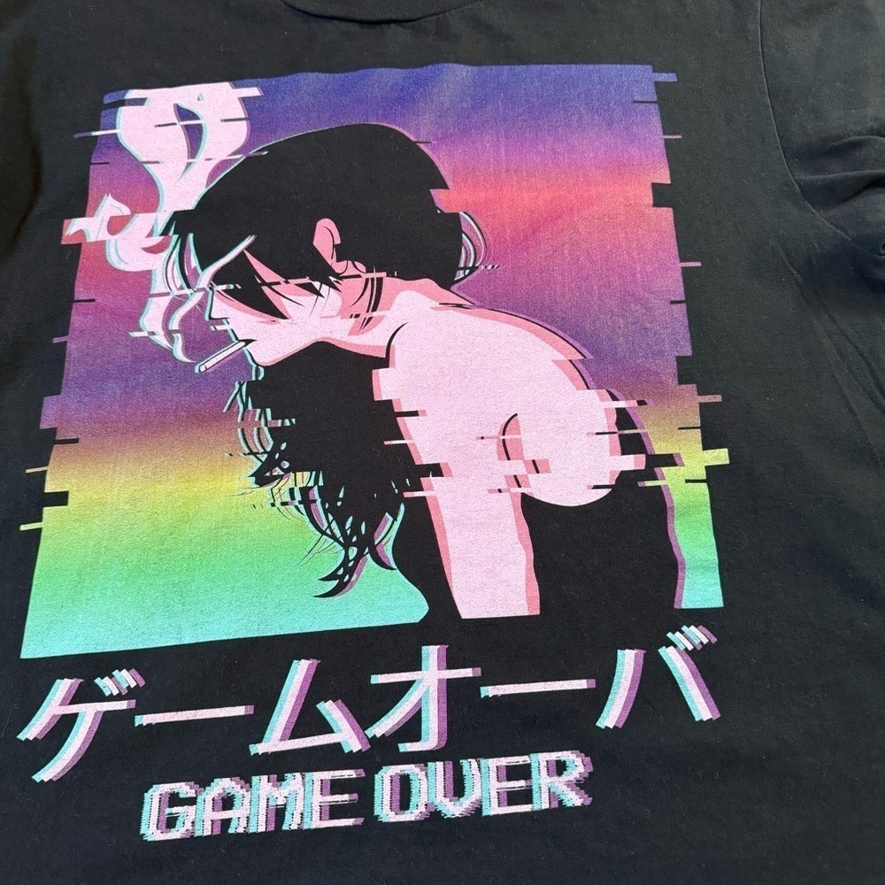 Game Over anime girl smoke black t shirt #anime #gamer Mens L Large - Picture 2 of 4